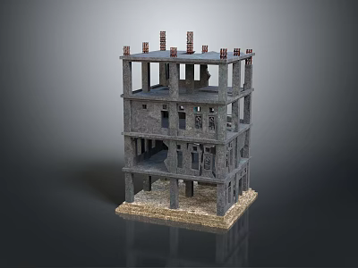 Unfinished Multi Story Building Model With Gray Exterior And Foundation Structure 3d model