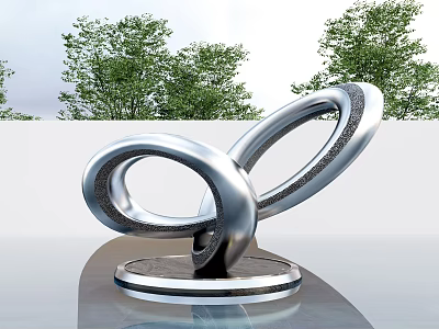 Modern Silver Intertwined Circular Ring Sculpture On Round Base With Trees Background 3d model