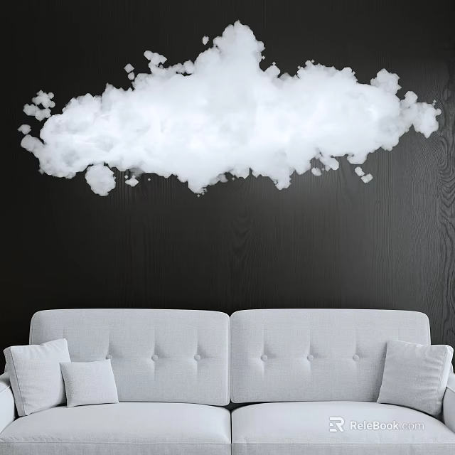 Cloud Shaped Chandelier in Living Room with Dark Wooden Wall and Light Gray Sofa 3d model 
