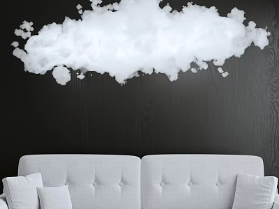 Cloud Shaped Chandelier in Living Room with Dark Wooden Wall and Light Gray Sofa 3d model