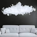 Cloud Shaped Chandelier in Living Room with Dark Wooden Wall and Light Gray Sofa