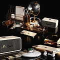 Elegant Modern Decorative Ornament Set With Gold Metallic Elements And Desktop Accessories