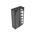 Modern Black Cabinet with Glass Doors Vertical Stripes and Arched Silhouette