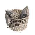 Woven Storage Basket With Checkered Pillows And Soft Fabric For Home Decor