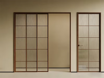Modern Interior Design Featuring Wooden Frame Sliding Doors And Glass Panels 3d model