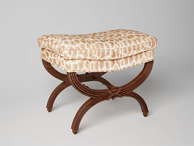Leopard Print Ottoman with Cushioned Top and Crossed Wooden Woven Legs 3d model