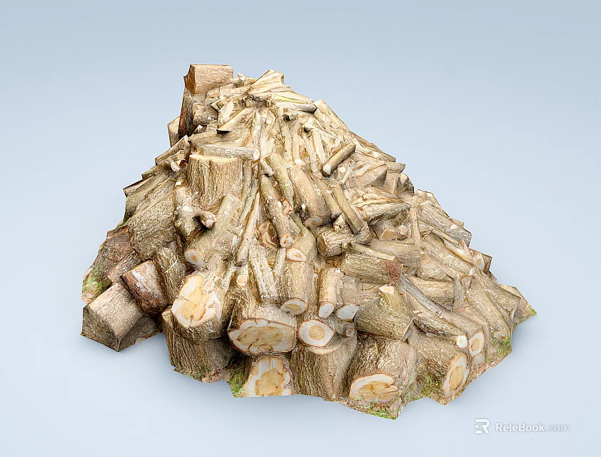 Natural Stone And Wood Pile With Rustic Texture For Decorative Display At Home 3d model 