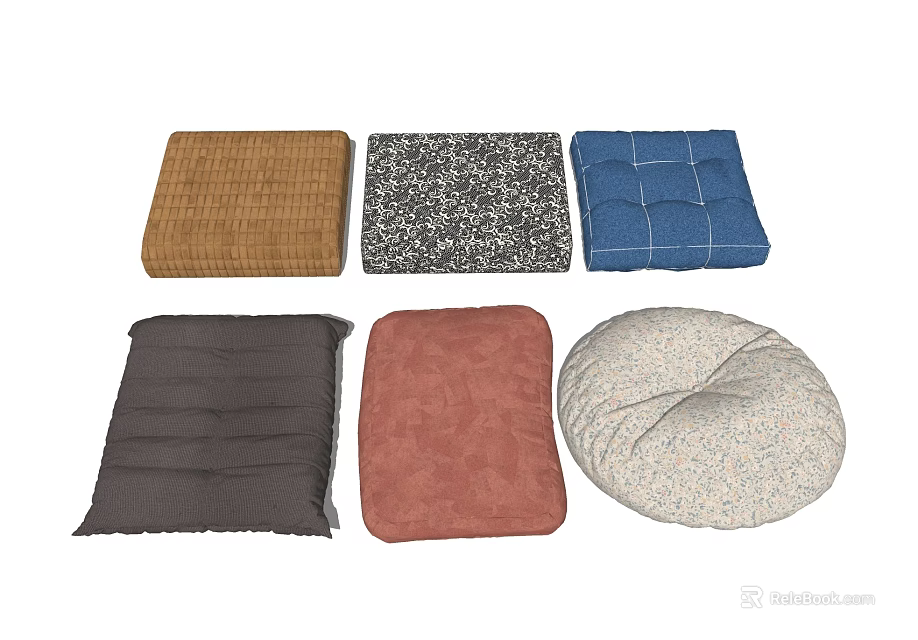 Assorted Colorful Cushions For Home Decor With Textured Patterns And Shapes 3d model 