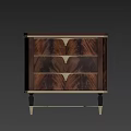 Classic Elegant Walnut Nightstand With Three Drawers And Gold Metal Legs