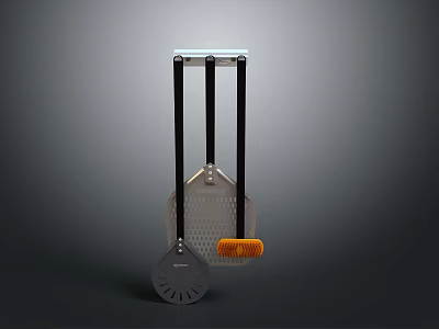 Stainless Steel Kitchen Tool With Three Black Rods Orange Brush And Circular Blade 3d model