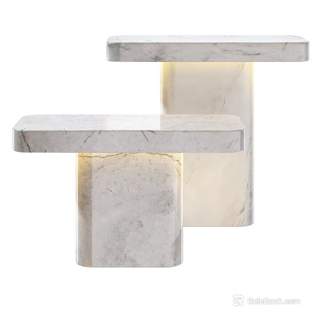 Modern Two Piece Marble Side Tables Set with Built-in Lighting for Living Room 3d model 