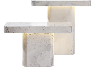 Modern Two Piece Marble Side Tables Set with Built-in Lighting for Living Room 3d model