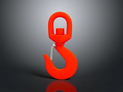 Red Heavy Duty Lifting Hook With Safety Latch And Durable Construction 3d model