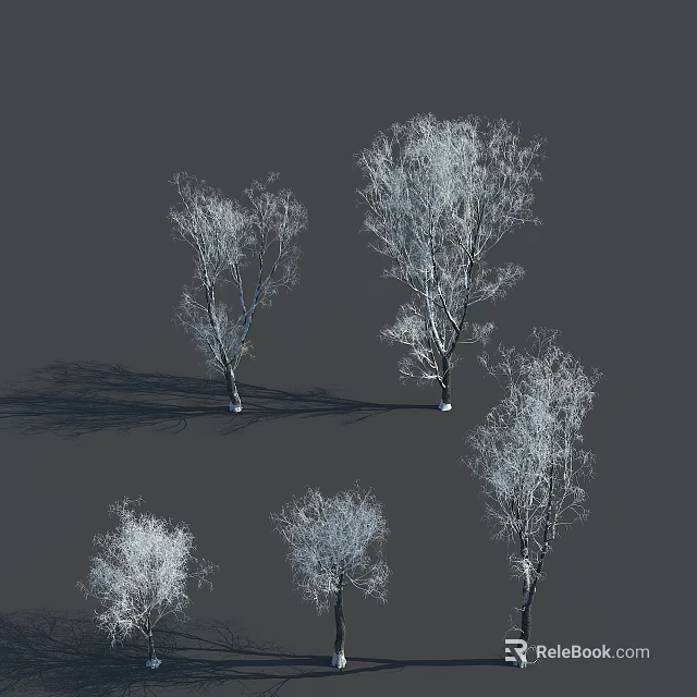 Arbor Trees With Silvery White Branches Casting Dark Shadows On Gray Background 3d model 