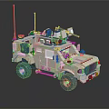Electric Toy Armored Vehicle with Military Style Design Detailed Weapons and Blue Wheels