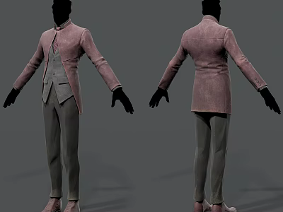 Male Model In Tailored Formal Suit Coat Vest Pants Front And Back Views 3d model