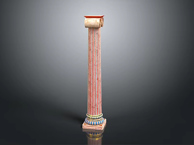 Roman Column With Red And White Striped Design Decorative Capital And Colorful Base 3d model