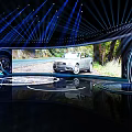 Commercial Equipment For Car Display Stage With Blue Lighting And Large Screen