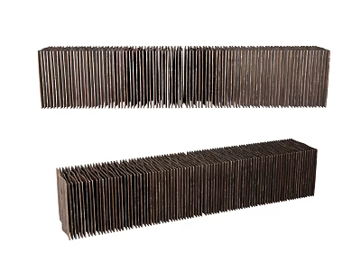Modern Long Wooden Public Bench With Slatted Design For Public Spaces 3d model