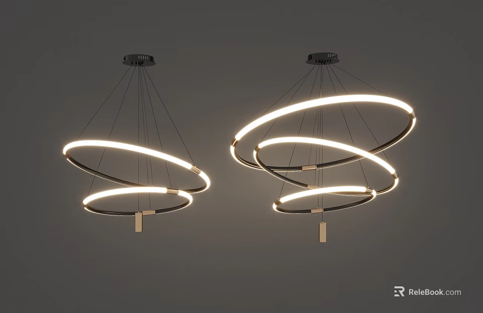 Modern Circular Chandeliers Featuring Illuminated Rings And Suspended Multi Layer Structure 3d model