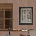 Decorative Ornament Set With Wooden Wall Lattice Screen Tabletop Candles Bowl And Plant