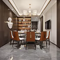 Elegant Chinese Private Room Interior With Dining Table Sofa And Chandelier 3d model