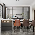 Modern Living Dining Area Interior With TV Wall Cabinets Sofa Coffee Table And Plants