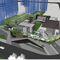 Modern Urban Plaza With Pedestrians Greenery And Architectural Canopy Design