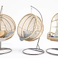Modern Rattan Hanging Chairs with Metal Stand and Soft Cushions Design