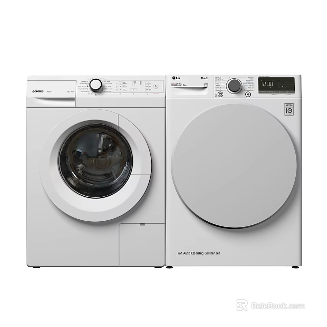 Two White Front Loading Washing Machines With Modern Design And Digital 3d model 