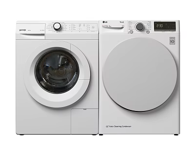 Two White Front Loading Washing Machines With Modern Design And Digital 3d model