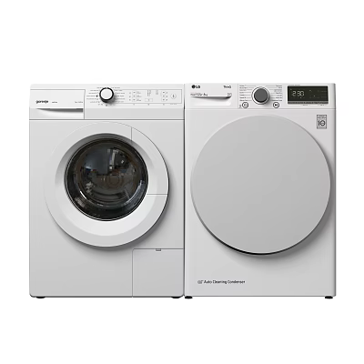 Two White Front Loading Washing Machines With Modern Design And Digital 3d model