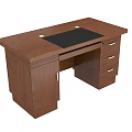 Brown Wooden Office Desk With Black Top Surface And Cabinet Design