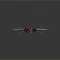 Red and Gray Sci-Fi Aircraft Model With Streamlined Wings Yellow Markings and Engines