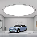 4S Store Modern Car Showroom Interior With Blue Vehicle On Circular Display Platform