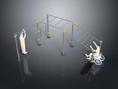 Inclusive Outdoor Fitness Equipment With Parallel Bars And Wheelchair Accessible Design For Public Use 3d model