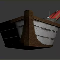 Traditional Wooden Boat With Red Lifebuoy Bucket And Oars For Water Transport