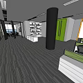 Modern Public Office Space Interior With Cubicles Computers Desks And Lighting 3d model