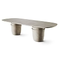 Modern Concrete Oval Coffee Table With Cylindrical Legs And Stacked Planters
