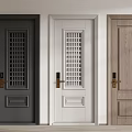 Gray White and Wooden Swing Doors With Lattice Design Wood Panel Golden Door Handles Home