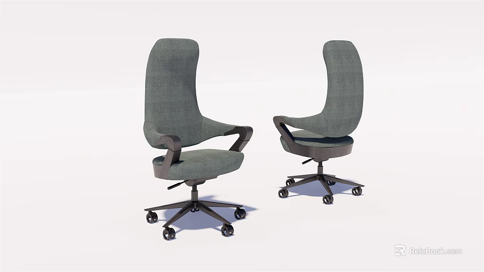 Modern High Back Gray Office Chair With Armrests And Swivel Wheels Two Designs 3d model 