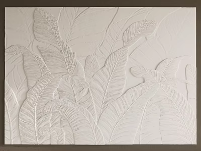 White Background Wall with Embossed Leaf Pattern and Modern Textured Decorative Design 3d model