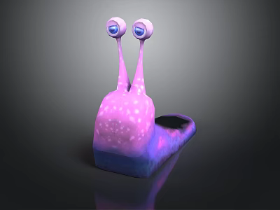 Cartoon Snail Character With Two Big Eyes Pink Blue Body And Spotted Texture 3d model