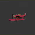 Pink Biplane Model With Propeller Yellow Cockpit And Striped Tail For Space Aviation