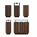 Public Trash Bins With Wooden Striped Design And Recycling Compartments For Outdoor Public Facilities