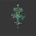 Mechanical Tower Structure With Multiple Orange Blades And Metal Support Frame