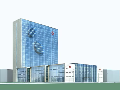 Modern Hospital Building With Glass Curtain Wall And Red Cross Logo Exterior View 3d model