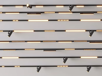 Modern Downlights And Spotlights With Warm Lighting Arranged In Rows For Home Interior 3d model