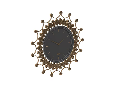 Ornate Decorative Clock With Beaded Gold Accents Black Dial And Round Vintage Frame 3d model