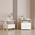Modern White Bedside Tables With Gold Accents Green Plants And Books On Top
